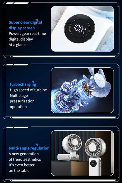 Skiennix Portable Handheld Fan - 3-in-1 Rechargeable Personal Fan with 5 Speed Settings | 4000mAh Battery, Digital Display, 90° Foldable Design for Travel & Outdoor Use