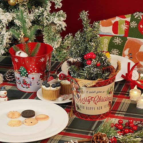 Red Putuo Decor Christmas Metal Buckets Set of 5 Holiday Ice Buckets