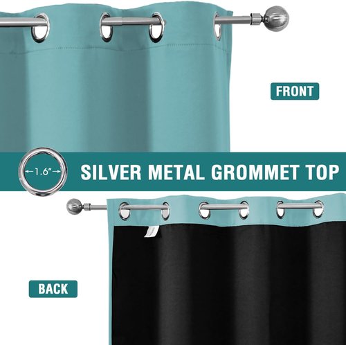 ChrisDowa 100% Blackout Curtains - Thermal Insulated Grommet Panels Set | Aqua, 38 x 63 Inch, 2 Thick Layers