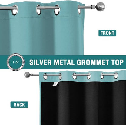 ChrisDowa 100% Blackout Curtains - Thermal Insulated Grommet Panels Set | Aqua, 38 x 63 Inch, 2 Thick Layers
