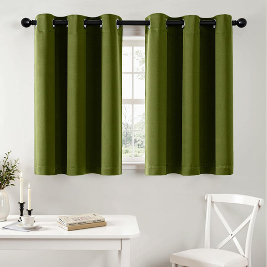 MIULEE Short Curtains - Light Olive Green Blackout Thermal Insulated Drapes | 40" x 36" | 2 Panels