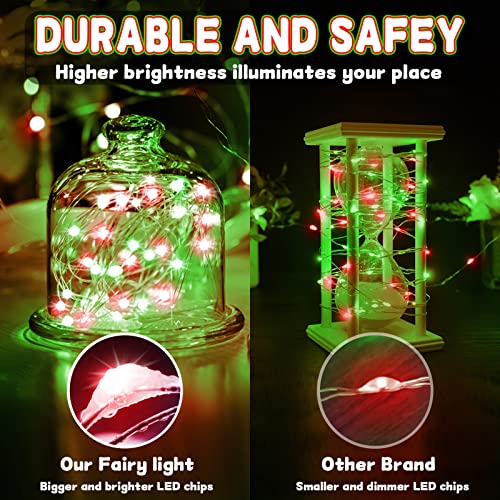 Battery Operated LED Fairy String Lights 16.4FT Red & Green Christmas Decor
