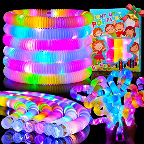 Mikulala 6 Pcs Pop Tubes for Kids Party Favors Glow Sticks Halloween Party Favor for kids Goodie Bags Stuffer Fillers Light Up Toys Birthday Gifts Stocking Fillers Classroom Prize