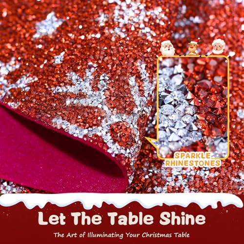 Christmas Rhinestone Placemats Set of 4 - Red Silver Snowflake Variation