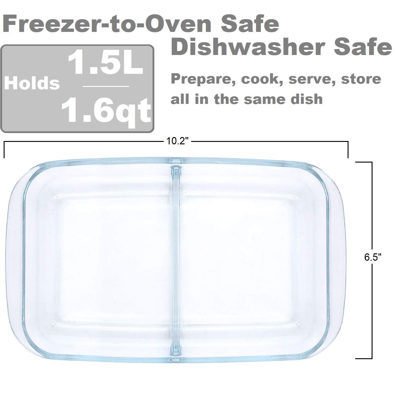 Glad Clear Glass Oblong Baking Dish | 1.6-Quart Nonstick Rectangular Bakeware Casserole Pan | Freezer-to-Oven and Dishwasher Safe, 2 Compartment