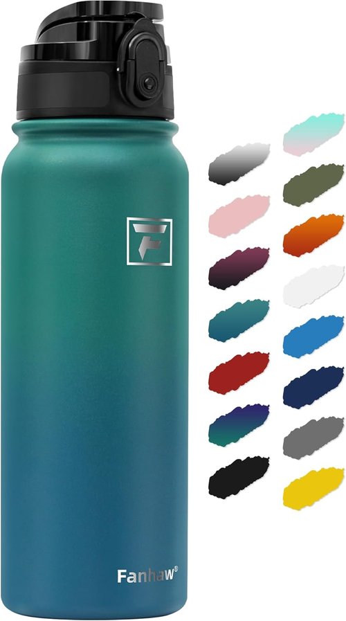 Fanhaw 20 Oz Insulated Stainless Steel Water Bottle - Leakproof Vacuum Metal Design | Anti-Dust Chug Lid (Green Blue)