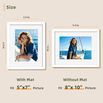 HappyHapi 8x10 Picture Frame Set of 6 - Versatile White Frames for 5x7 or 8x10 Photos | Wall or Tabletop Display
