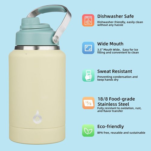 BJPKPK 64oz Insulated Water Bottle - Dishwasher Safe, BPA-Free Spout Lid & Metal Handle, Chartreuse