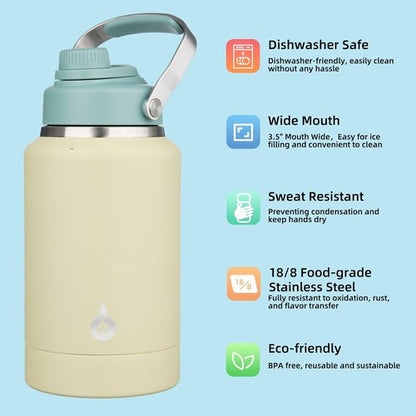 BJPKPK 64oz Insulated Water Bottle - Dishwasher Safe, BPA-Free Spout Lid & Metal Handle, Chartreuse