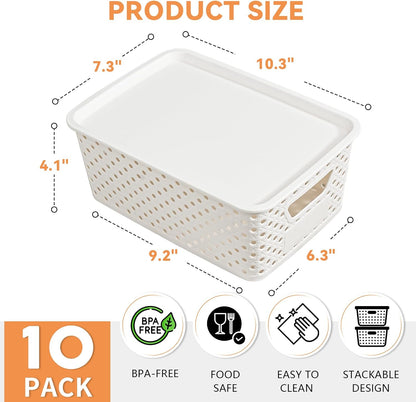 Skiennix 10-Pack Stackable Plastic Storage Bins with Lids - Versatile Organizers for Home & Craft Rooms