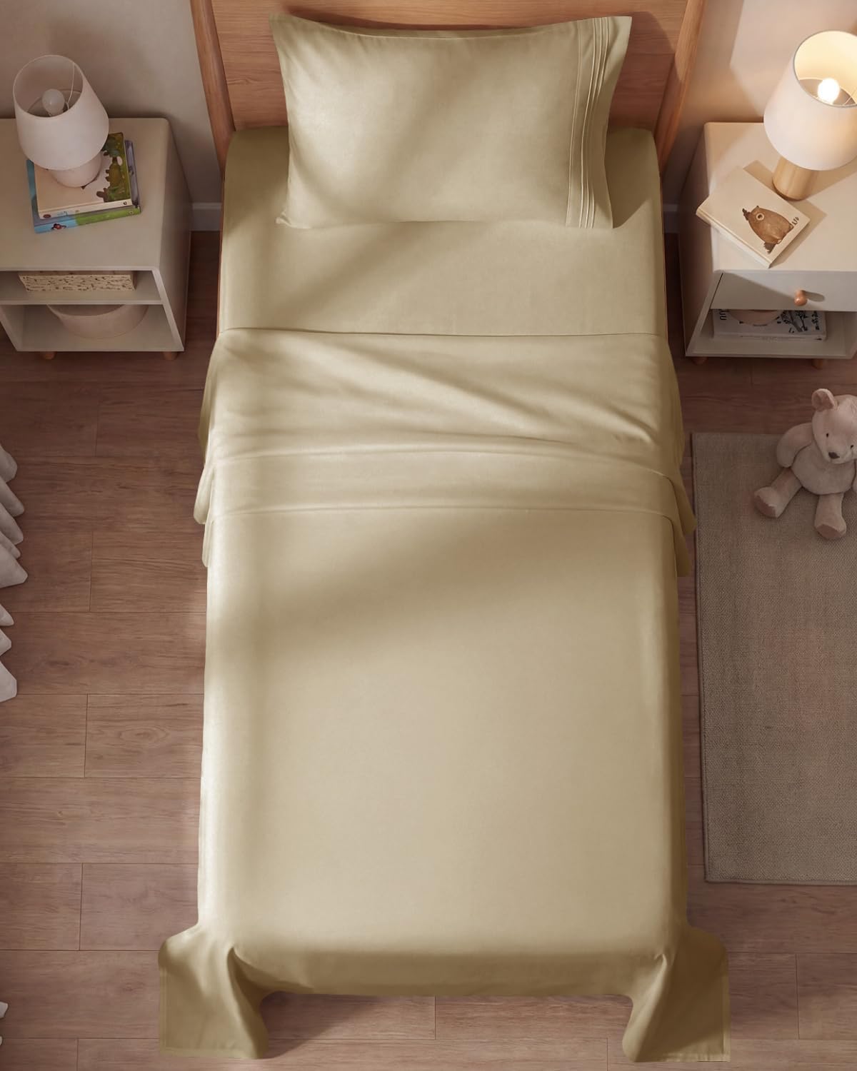 Skiennix Twin Size Sheet Set - Comfy Cooling Bed Sheets - Ultra-Soft, Deep Pockets, Wrinkle-Free - Oeko-Tex Certified - Beige