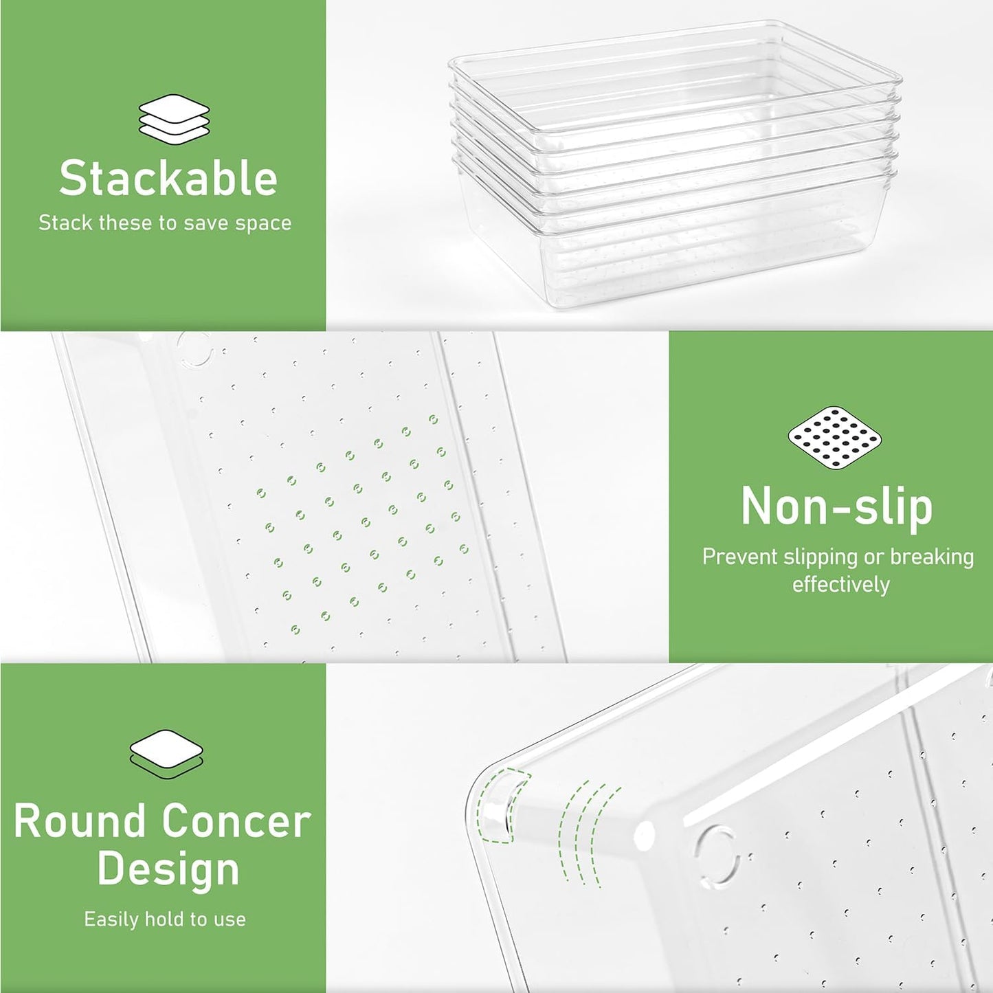 Skiennix 8 PCS Clear Plastic Drawer Organizer Trays - Versatile Storage for Makeup, Office & Kitchen