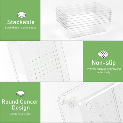 Skiennix 8 PCS Clear Plastic Drawer Organizer Trays - Versatile Storage for Makeup, Office & Kitchen