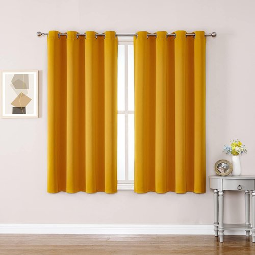 ChrisDowa Grommet Blackout Curtains - Thermal Insulated Room Darkening Panels, Mustard Yellow, 52W x 54L