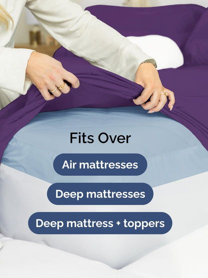 Skiennix Extra Deep King Sheet Set | 6-Piece Breathable Cooling Bedding - Soft, Wrinkle-Free Purple