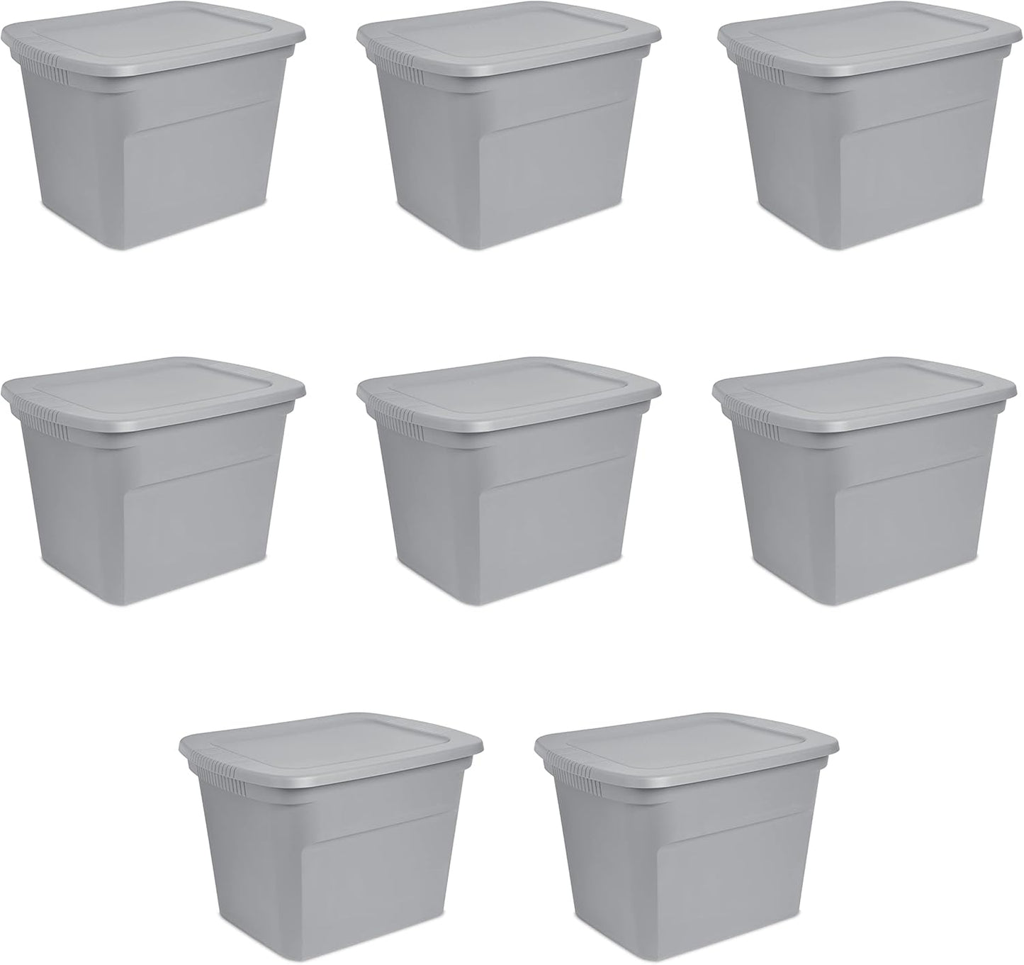 Sterilite 18 Gal Storage Tote - Stackable Plastic Bin with Lid for Organizing Clothes | Gray Base & Lid, 8-Pack