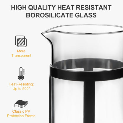 Skiennix Mini French Press Coffee Maker - Heat Resistant Borosilicate Glass | 12oz Black Coffee & Tea Pot