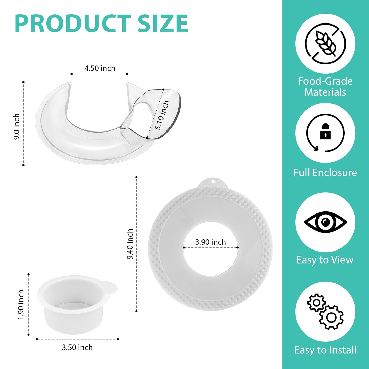 Pouring Shield and Mixer Bowl Cover Compatible with Kitchenaid 4.5-5QT Bowl-Lift Stand Mixers, Splatter Guard Lids for Stainless Steel Mixer Bowl to Prevent Spilling