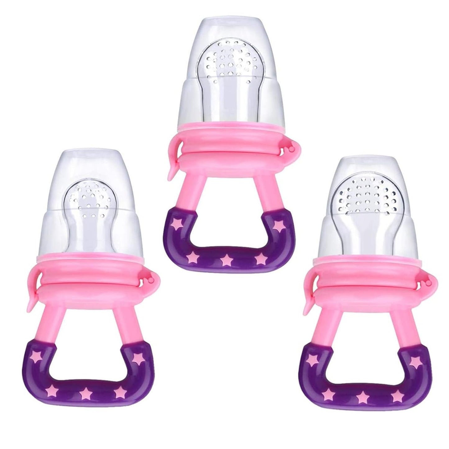 Mluchee Baby Food Feeder - 3 Pack Silicone Fruit Pacifiers for Teething - Reusable Pouches in Pink