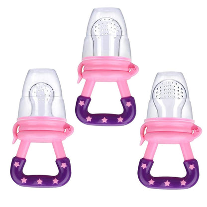 Mluchee Baby Food Feeder - 3 Pack Silicone Fruit Pacifiers for Teething - Reusable Pouches in Pink