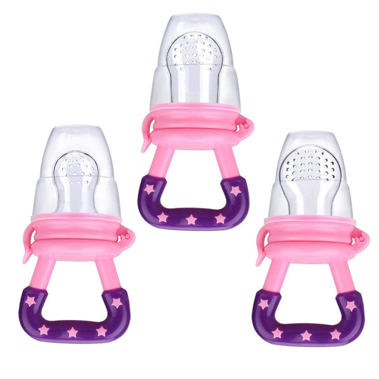 Mluchee Baby Food Feeder - 3 Pack Silicone Fruit Pacifiers for Teething - Reusable Pouches in Pink