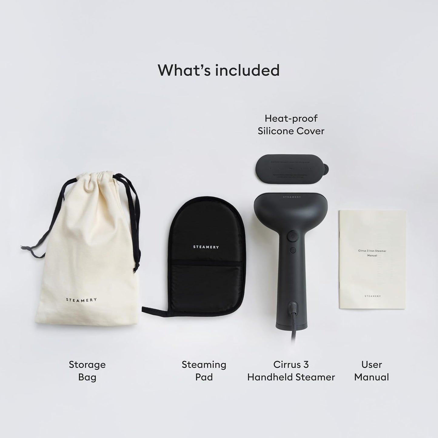 Steamery Handheld Clothes Steamer Cirrus 3 - 1200W Fast Heat-Up Garment Wrinkle Remover | Black