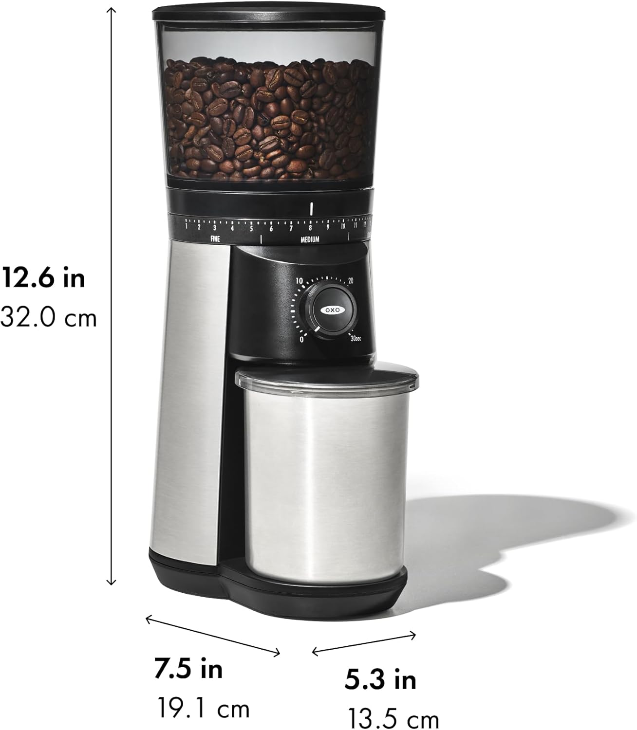 OXO Brew Conical Burr Coffee Grinder - One-Touch Automatic Grind with Stainless Steel Burrs - Silver Finish