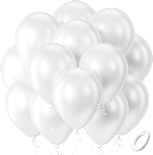 Bezente Pearl White Balloons - 100 Pack 12-Inch Round Helium Pearlescent Balloons for Weddings & Parties