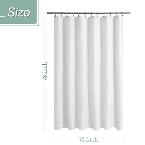 Mrs Awesome Long Shower Curtain Liner with 3 Magnets, 72x78 White PEVA Shower Liner, 78 Length Plastic Shower Curtain for Bathroom, Waterproof, 72 x 78, White