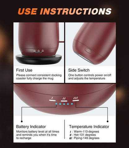 Kepwam Self Heating Coffee Mug, 16oz Smart Heated Coffee Mug, 150 Min Battery Life - Hot up to 149℉ Temperature Control Coffee Mug Warmer, Gifts for Women and Men