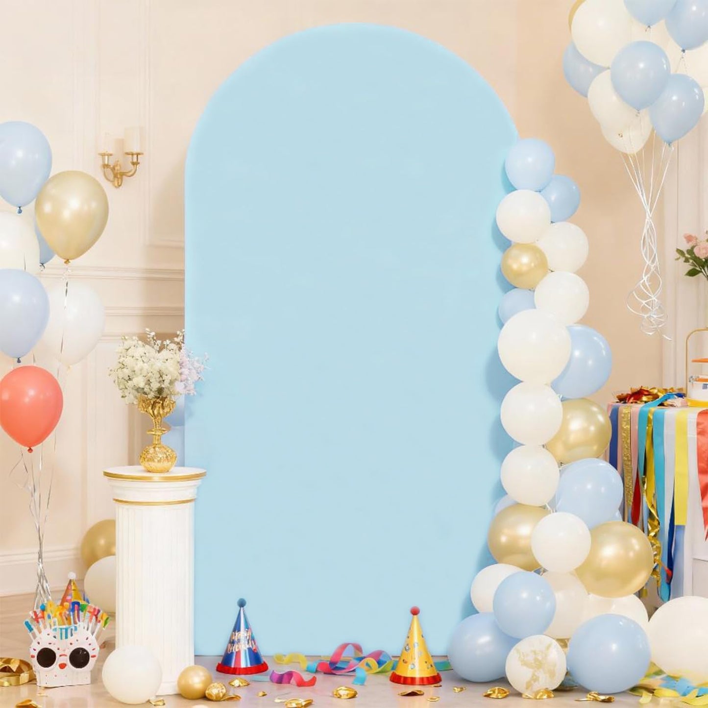 Skiennix 7.2 FT Light Blue Arch Backdrop Cover - Fitted Spandex for Weddings & Events