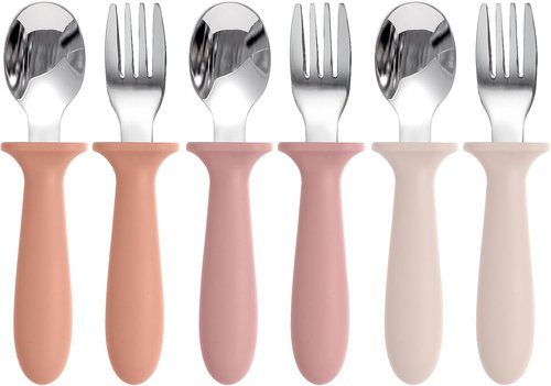 Eascrozn Toddler Silverware Set - 6 Pack Kids Spoons and Forks with Silicone Handles | BPA-Free, Dishwasher Safe