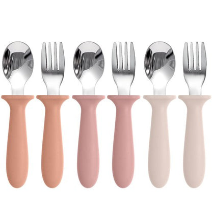 Eascrozn Toddler Spoons and Forks Set, 6 Pack Kids Silverware with Silicone Handle, BPA Free, 18/8 Stainless Steel Children Safe Toddler Utensils, Dishwasher Safe