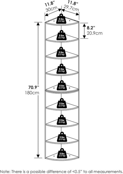 Furinno ECON Corner Shelf - 8-Tier Bookshelf for Stylish Organization | Espresso Finish
