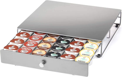 Nifty Coffee Pod Drawer - Compact Silver Storage for 36 K-Cups | Non-Rolling Under Coffee Pot Organizer
