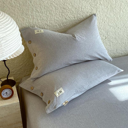 Gray Quilted Pillow Sham Set of 2 with Button Closure - Breathable Microfiber Cover