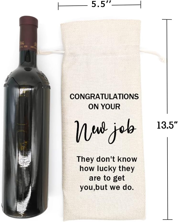 Socive New Job Wine Gifts Bag, New Job Gifts, Leaving Gift, New Job Gifrs for Colleague, Coworker, Boss, Friends, Burlap Drawstring Wine Bag - Congratulations New Job