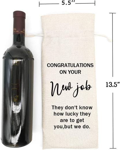 Socive New Job Wine Gifts Bag, New Job Gifts, Leaving Gift, New Job Gifrs for Colleague, Coworker, Boss, Friends, Burlap Drawstring Wine Bag - Congratulations New Job