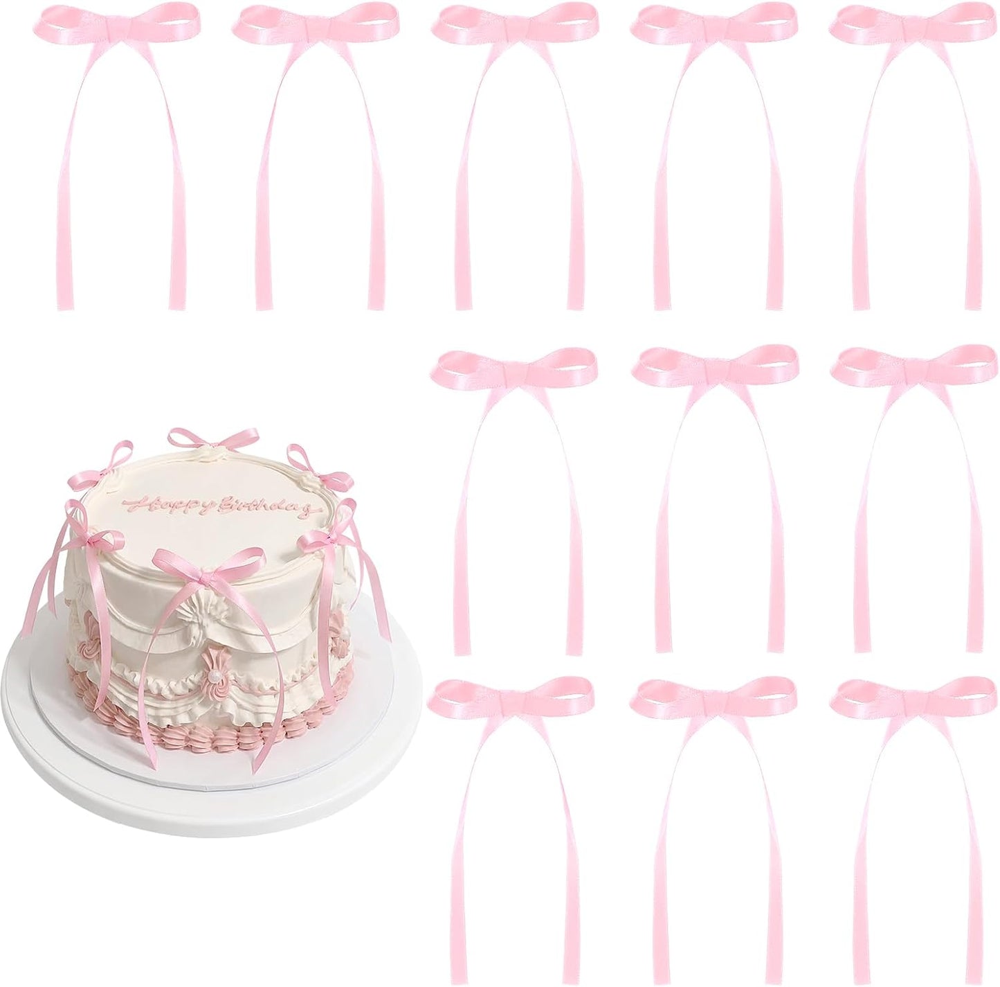 Skiennix 30 Pack Bow Cake Toppers - Pink Ribbons for Coquette Themed Celebrations | Perfect for Birthdays, Baby Showers, Weddings & More