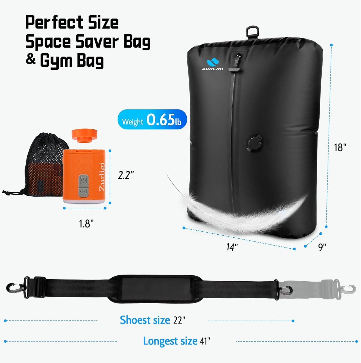 Zurligi Travel Vacuum Bags - IPX8 Waterproof Compression Bags with Mini Pump | 39L, 2-Pack, Black