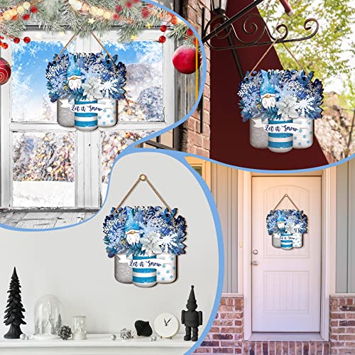 Winter Welcome Sign Wood Snowflake Mason Jar Hanger - Blue Mason Jar Style