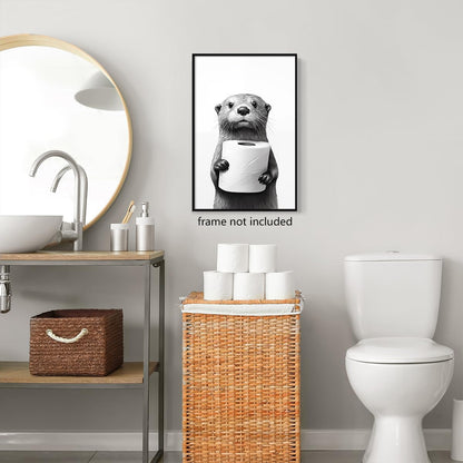 Otter Canvas Wall Art - Funny Black and White Animal Poster for Bathroom | Unframed 12x16in Decor