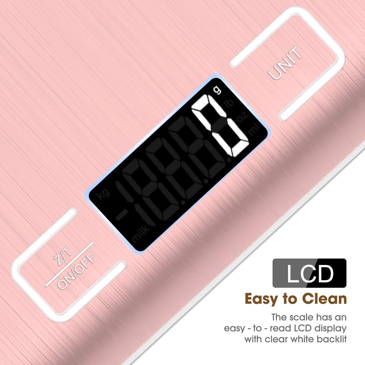 Mik-Nana Digital Kitchen Scale - 10kg/22lb Capacity, Pink Color, Precise 1g Graduation, Easy Clean Stainless Steel