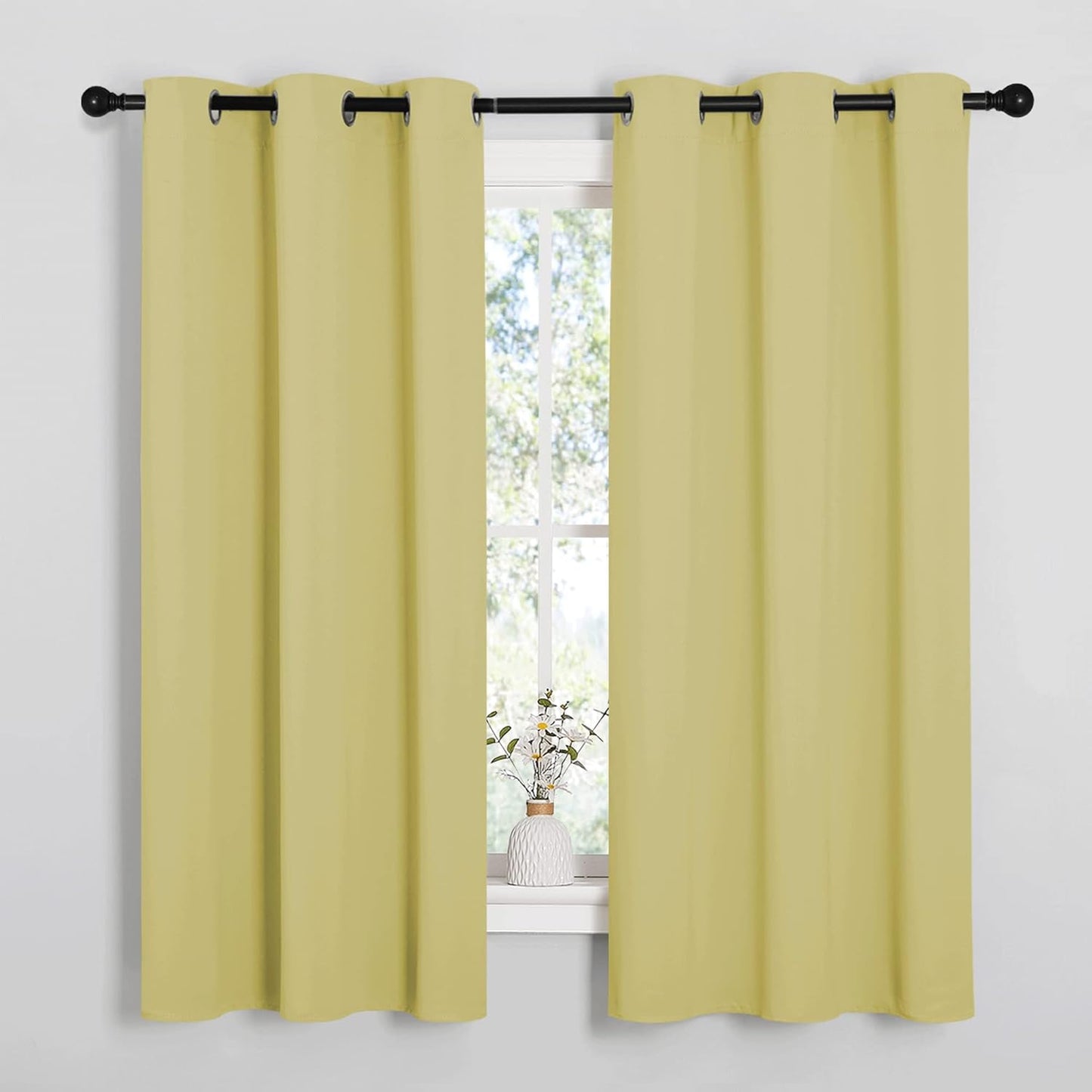 NICETOWN Room Darkening Curtains - Thermal Insulated Grommet Drapes for Kitchen & Bedroom | Pale Yellow, Set of 2 (42" x 48")