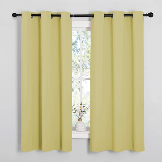 NICETOWN Room Darkening Curtains - Thermal Insulated Grommet Drapes for Kitchen & Bedroom | Pale Yellow, Set of 2 (42" x 48")