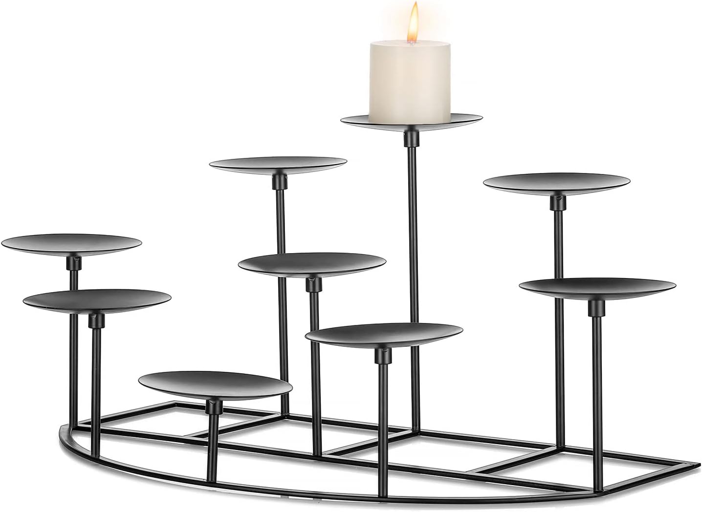 Romadedi Fireplace Candle Holder - Elegant 9-Arm Candelabra for Pillar Candles | Black Iron Centerpiece Decor