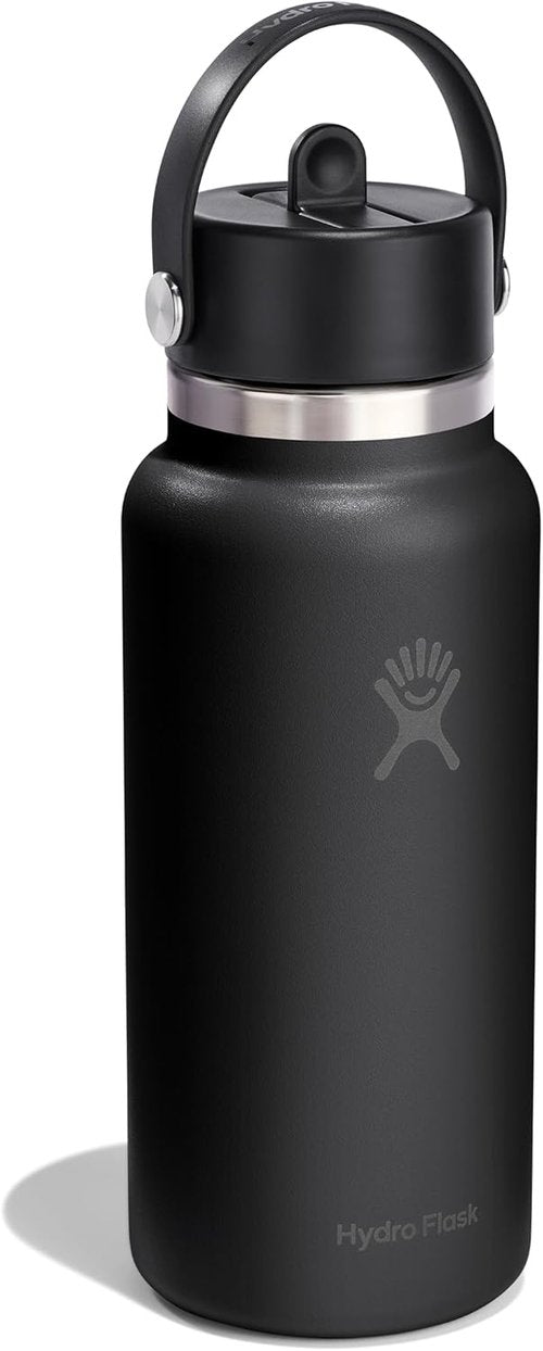 Hydro Flask Water Bottle - Insulated Stainless Steel | 32 Oz Wide Mouth with Flex Straw Lid - Leakproof & Refillable in Tonal Black
