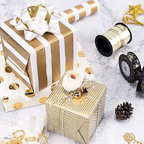 Gold Wrapping Paper Roll - 30 Inch x 120 Inch Gift Wrap for Christmas, Birthday & Holidays - Set of 3 - Elegant Metallic Finish