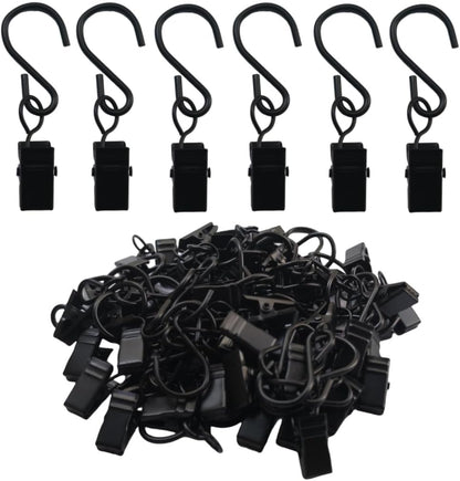 Skiennix Stainless Steel S Hooks - Versatile Curtain Clips for Hanging Lights & Decorations | 2.4 Inch, Black, 40 Pcs