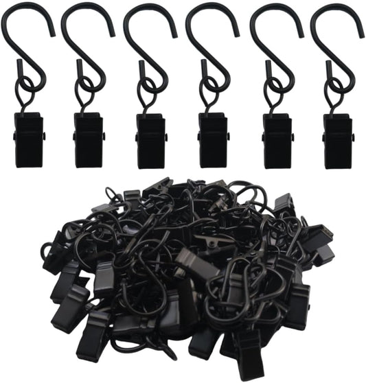 Skiennix Stainless Steel S Hooks - Versatile Curtain Clips for Hanging Lights & Decorations | 2.4 Inch, Black, 40 Pcs